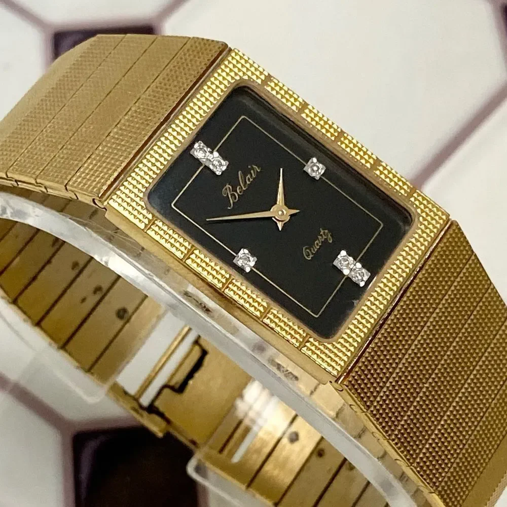 Vintage Belair Diamond Accented Black Dial Men’s Unisex Dress Watch